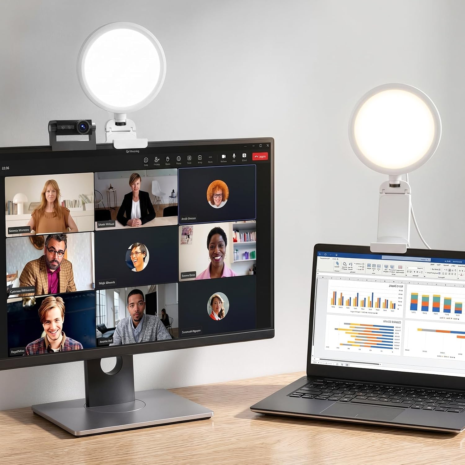 2 Pack Zoom Lighting for Computer, 5“ Small Lighting for Video Call/Conference/Streaming, 50 Modes CRI>97.8, 3000K-6500K, Ring Light with Stand for Laptop/Monitor/Webcam