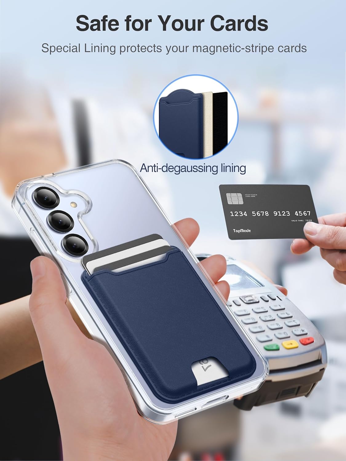 TopMade for MagSafe Wallet, Magnetic Wallet for Samsung Galaxy S25/S24 Series and Galaxy Z Fold 7 with Magnetic Case, Phone Card Holder for iPhone 16/15/14/13/12, RFID Blocking, Fits 4 Cards, Blue - Image 5