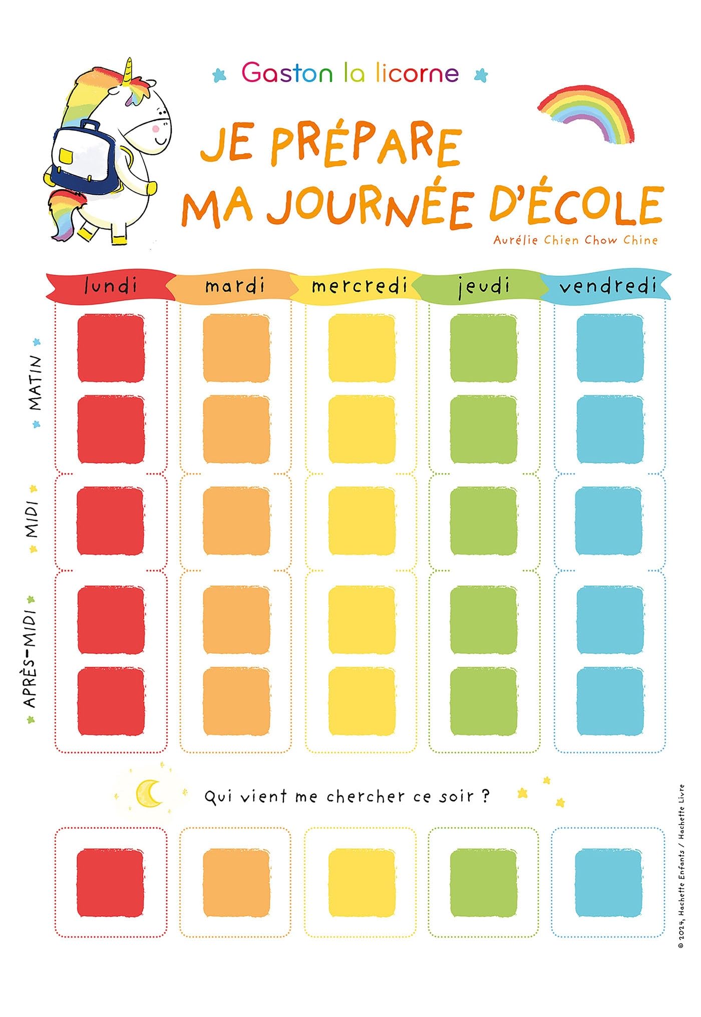 Semainier Gaston la licorne - Je prépare ma journée d'école