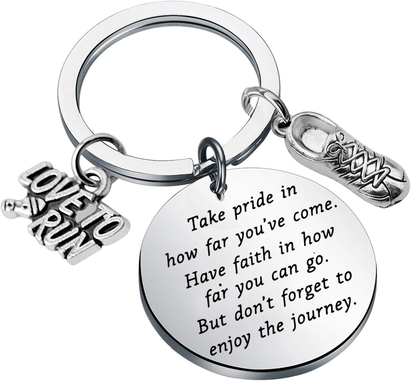 FUSTMW Runners Keychain - Marathon Runner Gift - Track Gift, Silver, Large, Modern