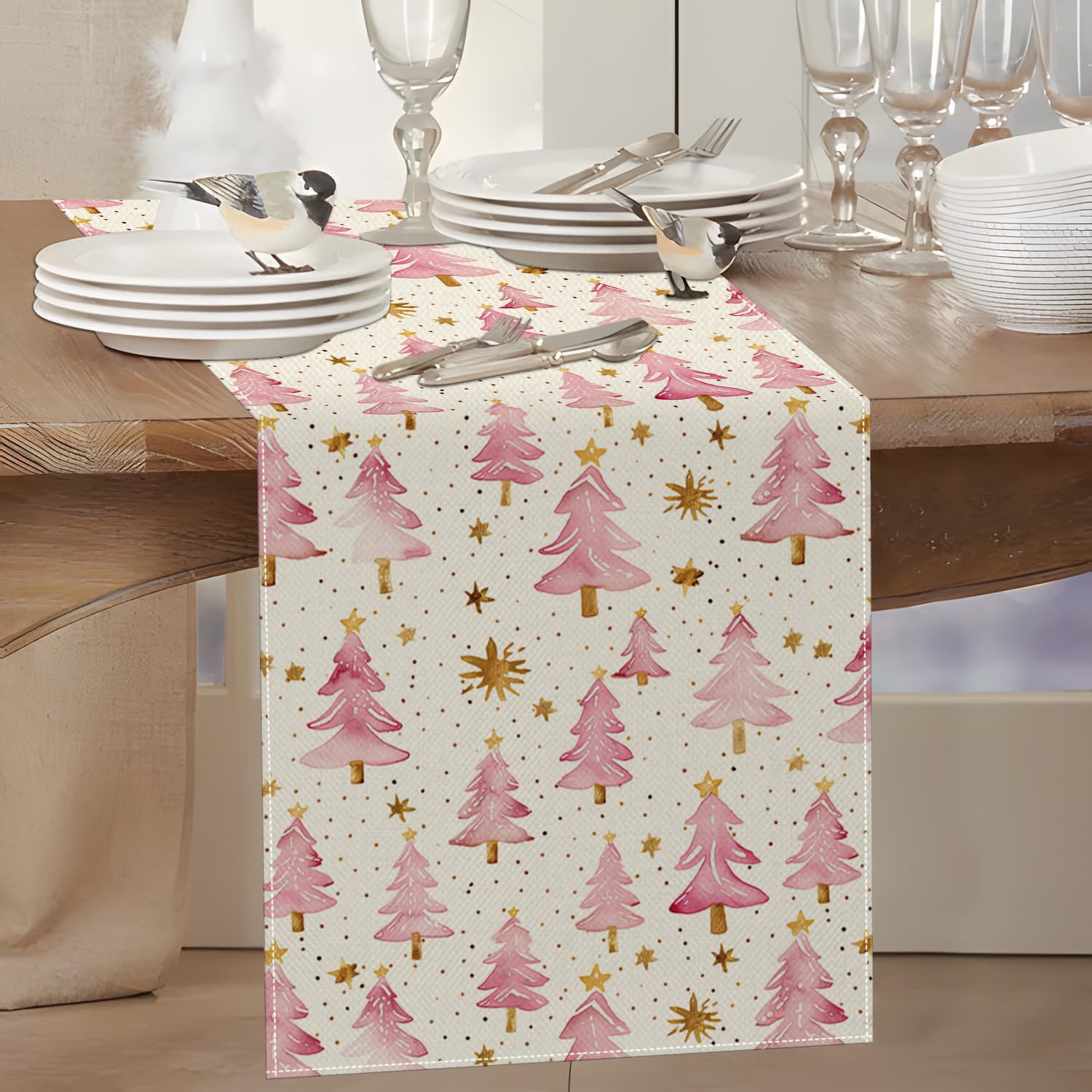 Amazon｜クリスマステーブルランナー 13x90インチ ピンク メリー