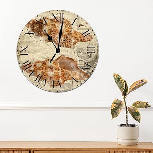 Miniatura 161 de ArogGeld Reloj de pared con diseño de estrella de mar antigua francesa, de cloruro de polivinilo, con números romanos, de 10 pulgadas, funciona