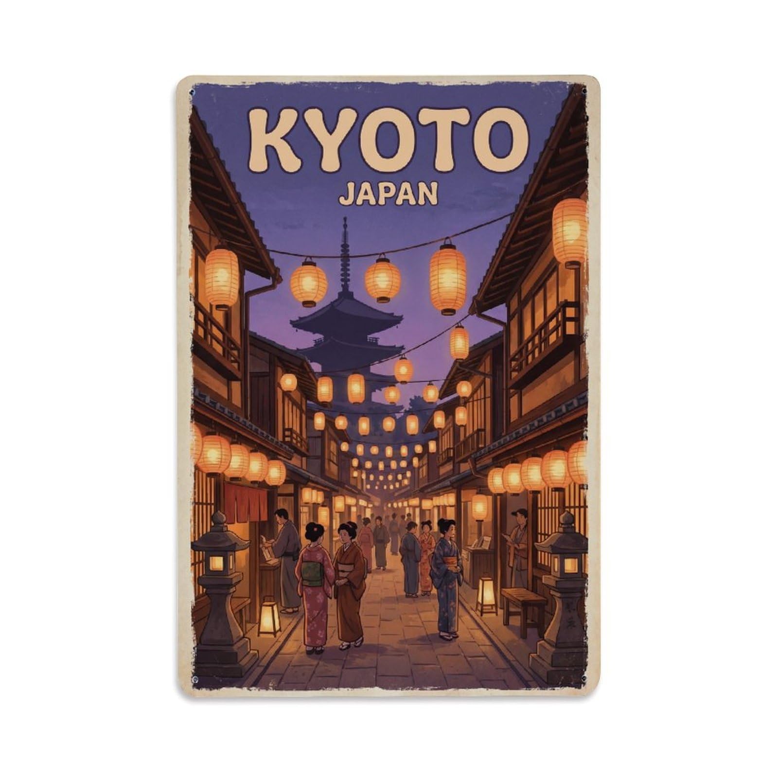 Gead 8X12inch Style Vintage Travel Kyoto Japan Lantern Metal Tin Sign