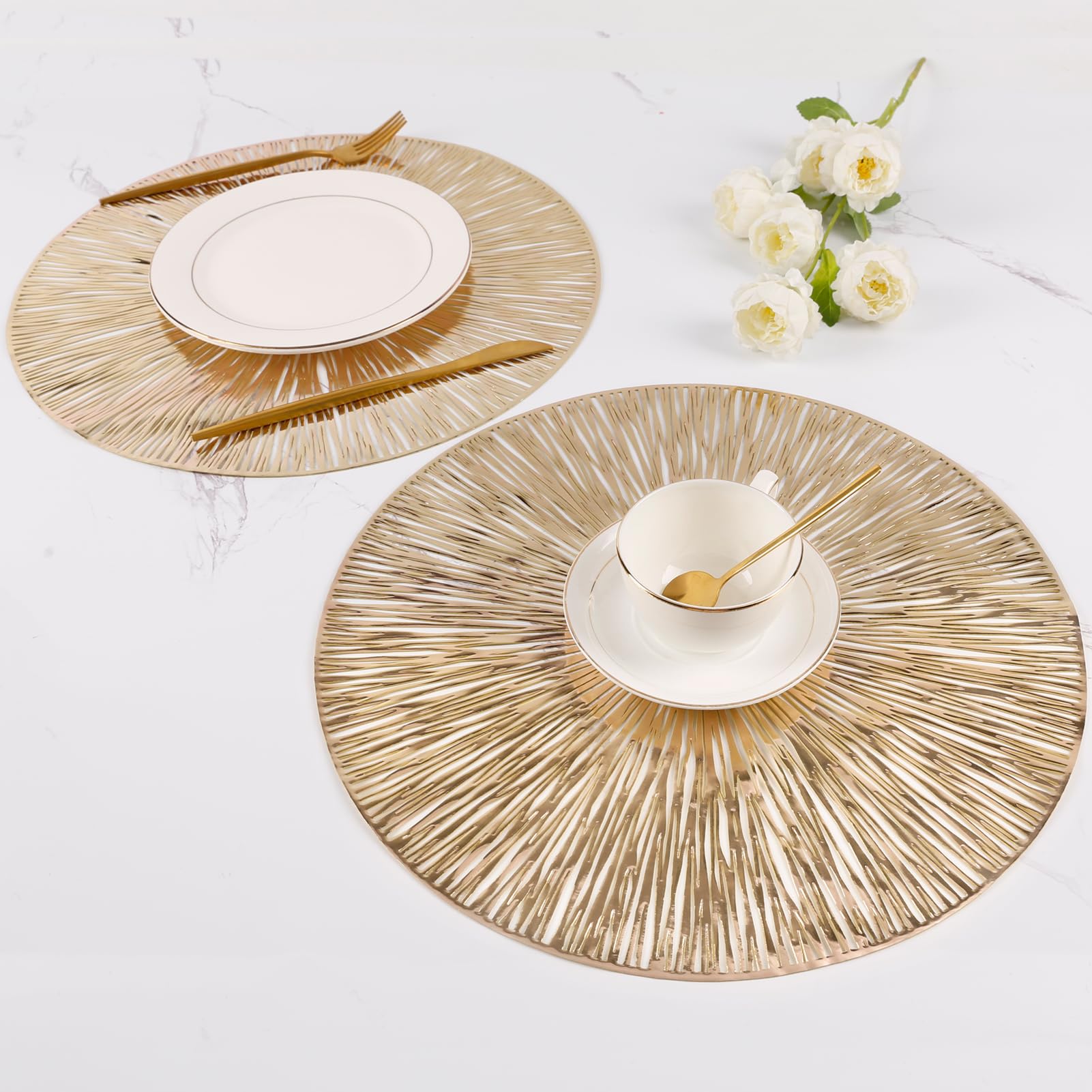 Evevda - Set di 6 tovagliette rotonde per tavolo da pranzo, colore: oro