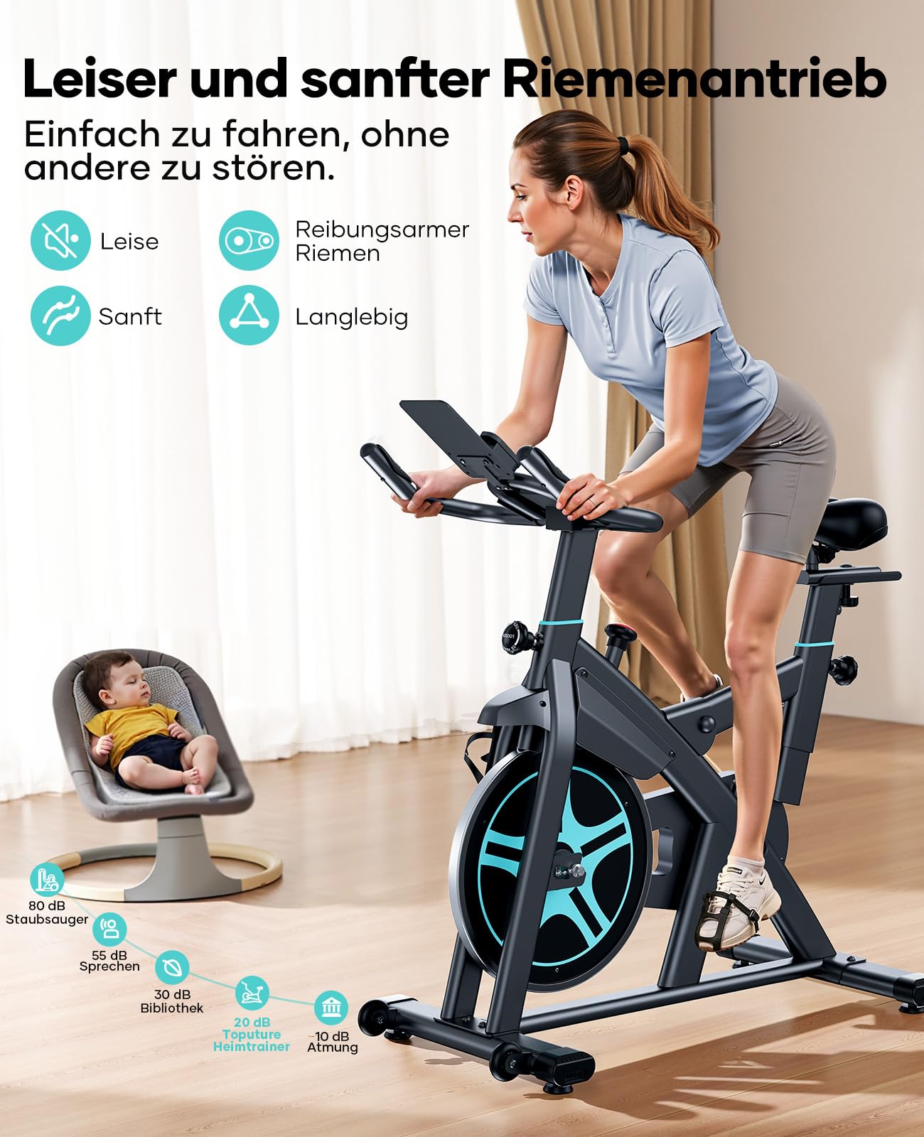[2026 Aktualisierte] Heimtrainer Fahrrad mit APP und Herzfrequenz, Ergometer Mit Stoßdämpfungssystem, Ultraleise<20db, Einstellbarer Magnetwiderstand, 15KG Schwungrad, Hometrainer Bis 160KG