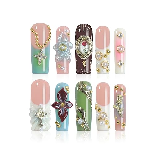 Lustrous Blossom Press on Nails - Artisan-Crafted 3D Floral &