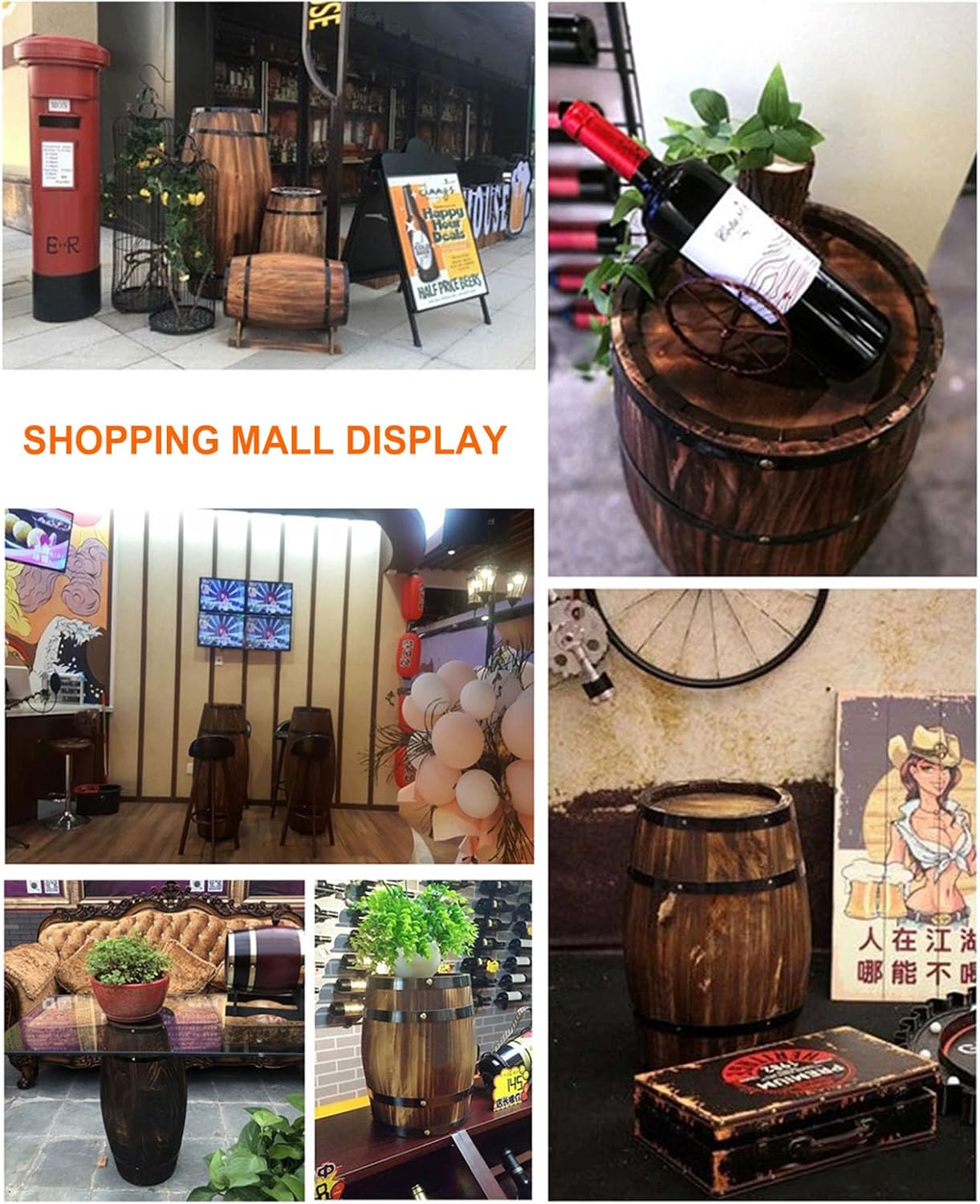 Solid Wood Barrel Decoration Props Retro Winery Decoration Barrel ,Wooden Planter Beer Barrel Display lockers, Freestanding Wooden Barrel Wine Holder , for Wine Cellar Decoration & Home Décor