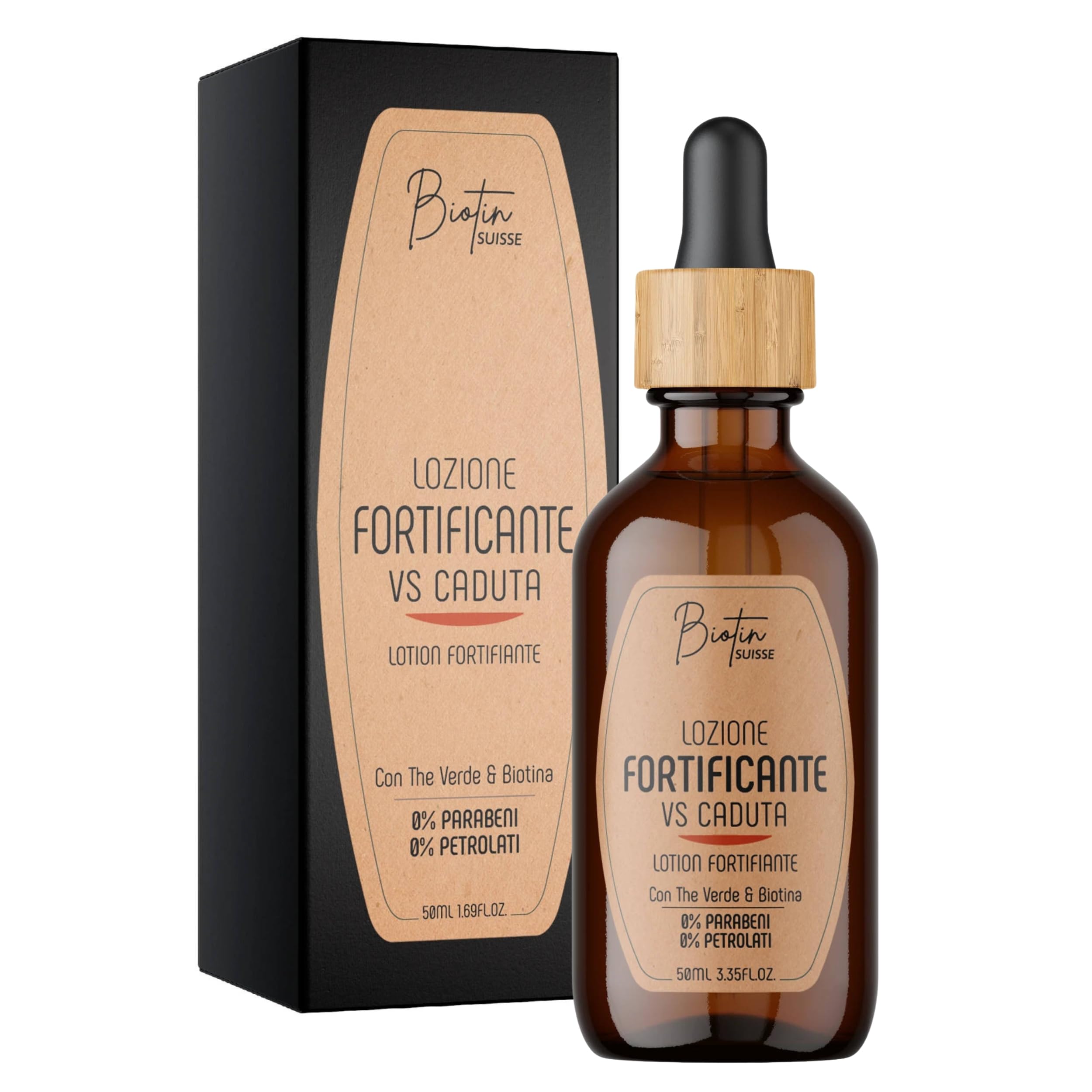 Lozione Fortificante vs caduta | Con Biotina e Tè Verde | Stimola la crescita, rinforza la fibra capillare, azione antiossidante | 50ml