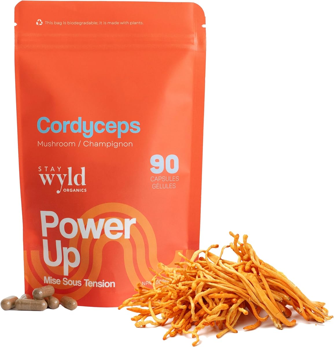 Stay Wyld Organics Stay Wyld Organics Cordyceps Mushroom - Cordyceps Supplement for Energy, Stamina, Vitality and Endurance - 100% Canadian Wildcrafted Mushroom for Men and Women, Gluten-Free & Pure - 90 Capsules