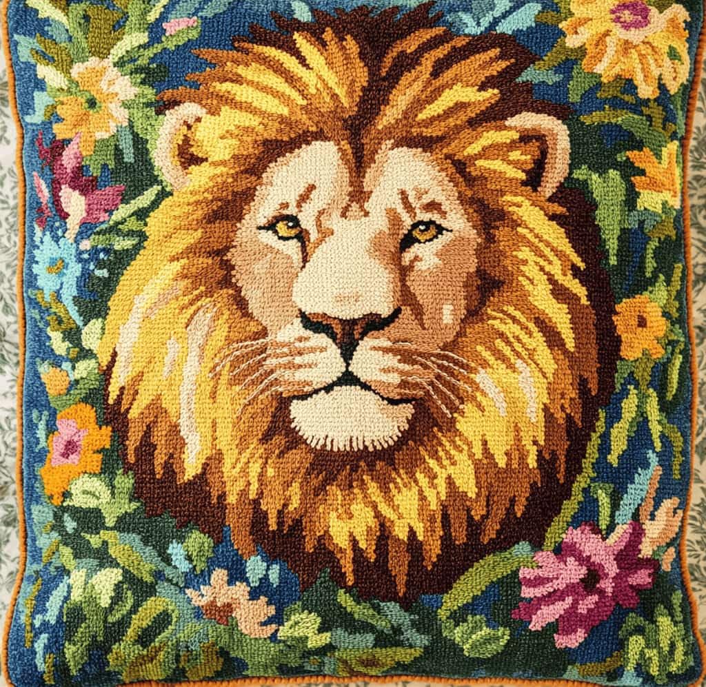 Kitquiver Decor Latch Hook Cushion Kit,Lion DIY Pillow Cover 43X43Cm