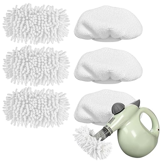 LOVECO 6 Pack Universal Steam Cleaner Accessories, Reusable Steam Shot Attachments, Steam Mop Pads, Handheld Steamer Washable Cloth- 3 Microfiber + 3 Coral Cloths + Laundry Bag