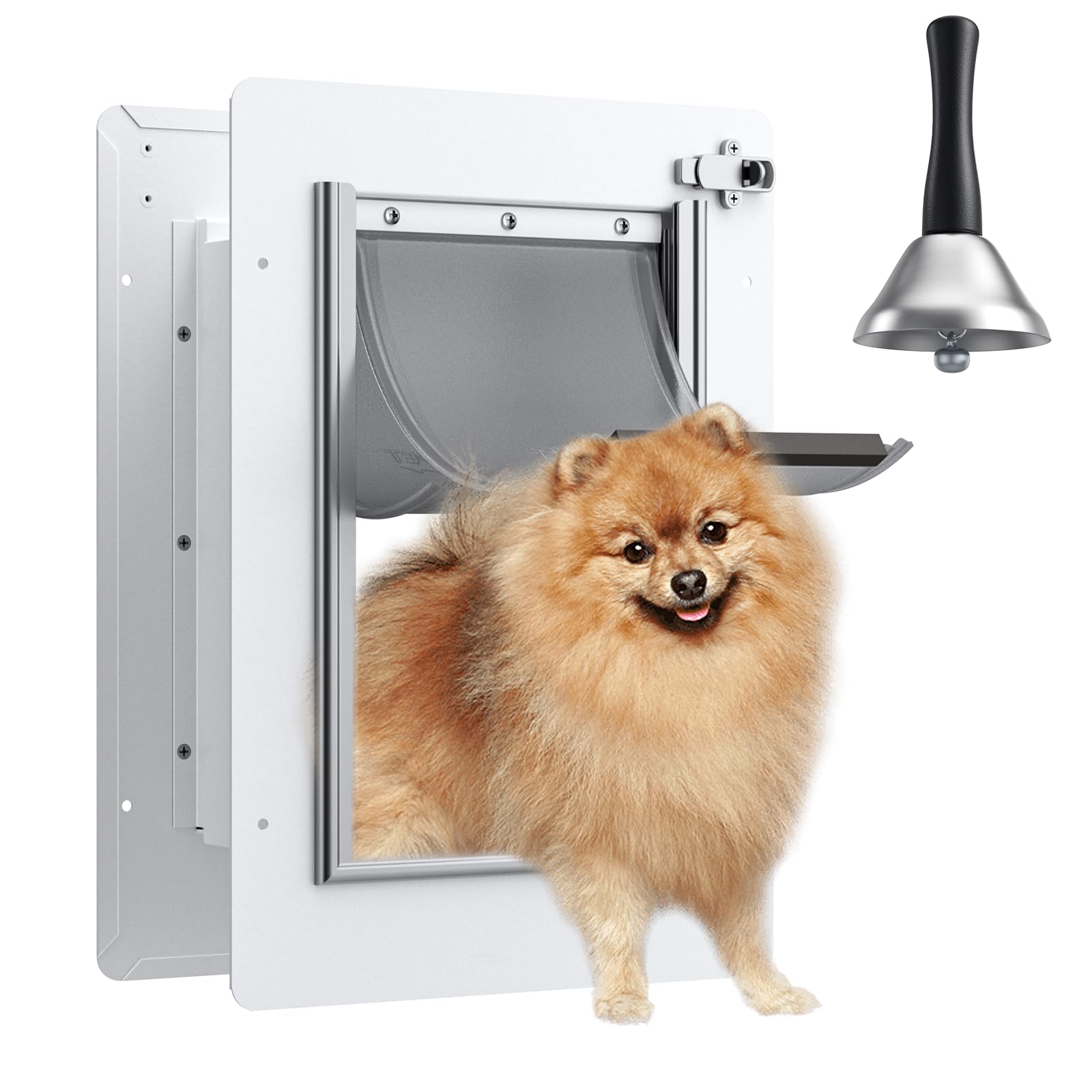 Pet Door for Wall with Secure Aluminum Lock, Steel Frame and Telescoping Tunnel, Double Silicone Flaps Dog Doggy Door and Cat Door Suitable for All Pets, Strong & Durable (Pets Up to 12 Lb) -Small