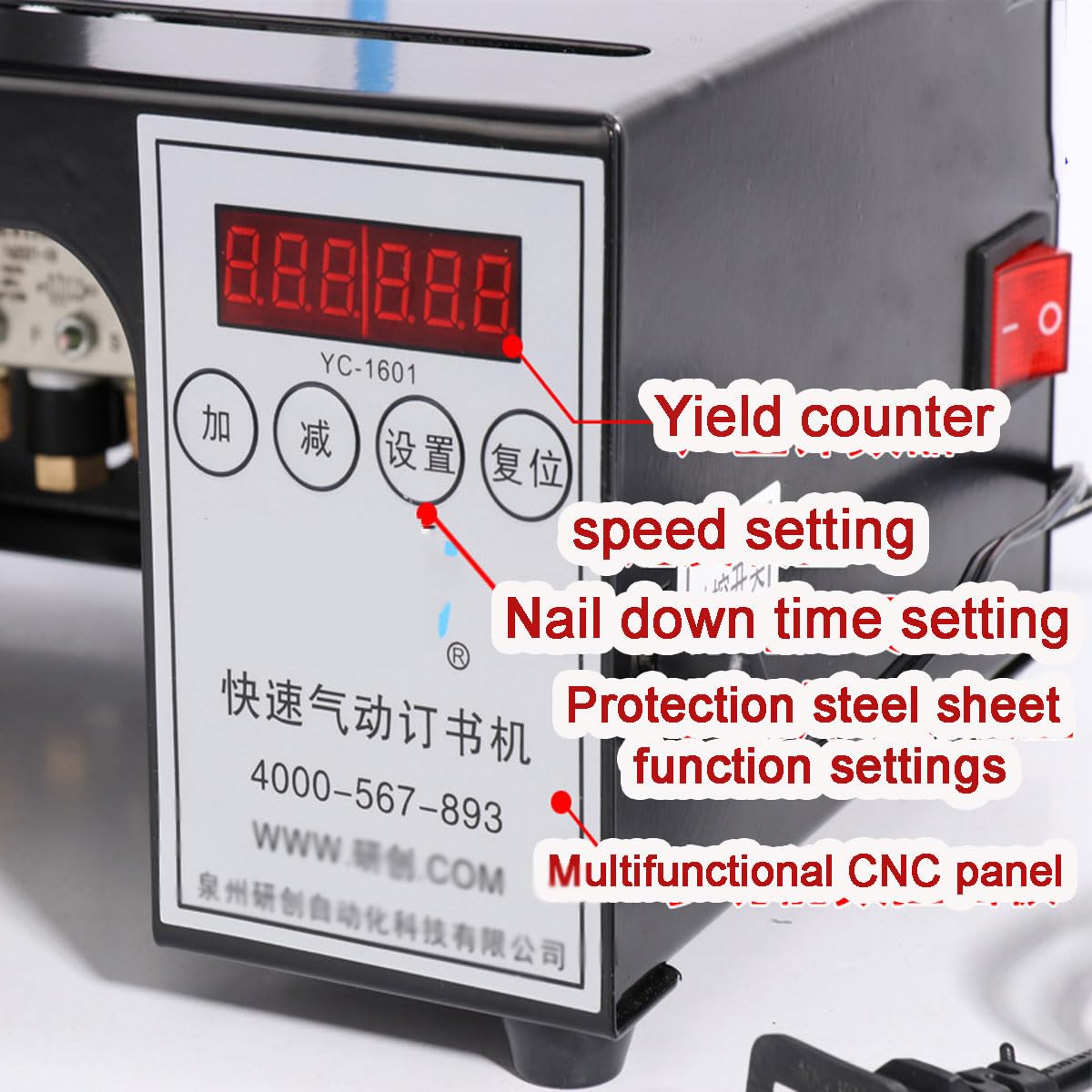 CNC Pneumatischer Hefter, Dual Head Rapid Bindemaschine 35 Blatt Kapazität mit Zähler & Nagelschlitz für Druckhäuser Büros