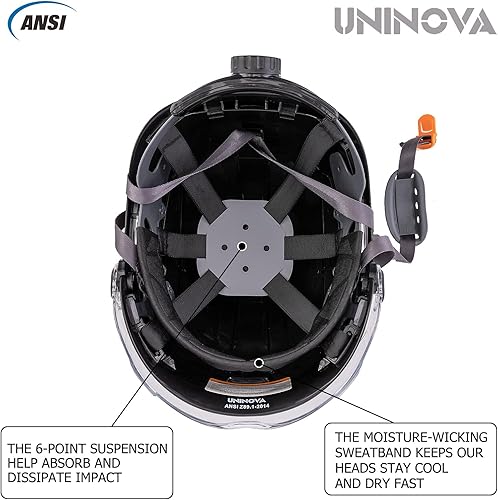 Miniatura 6 de UNINOVA Casco de protección para los oídos y visera ANSI Z89.1 con ventilación ABS forestal, arborista, árbol, construcción, construcción,