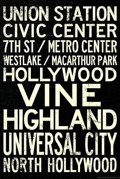 Wall Art Print Los Angeles Metro Rail Stations Vintage Subway Retro Metro Travel, 12" x 18"