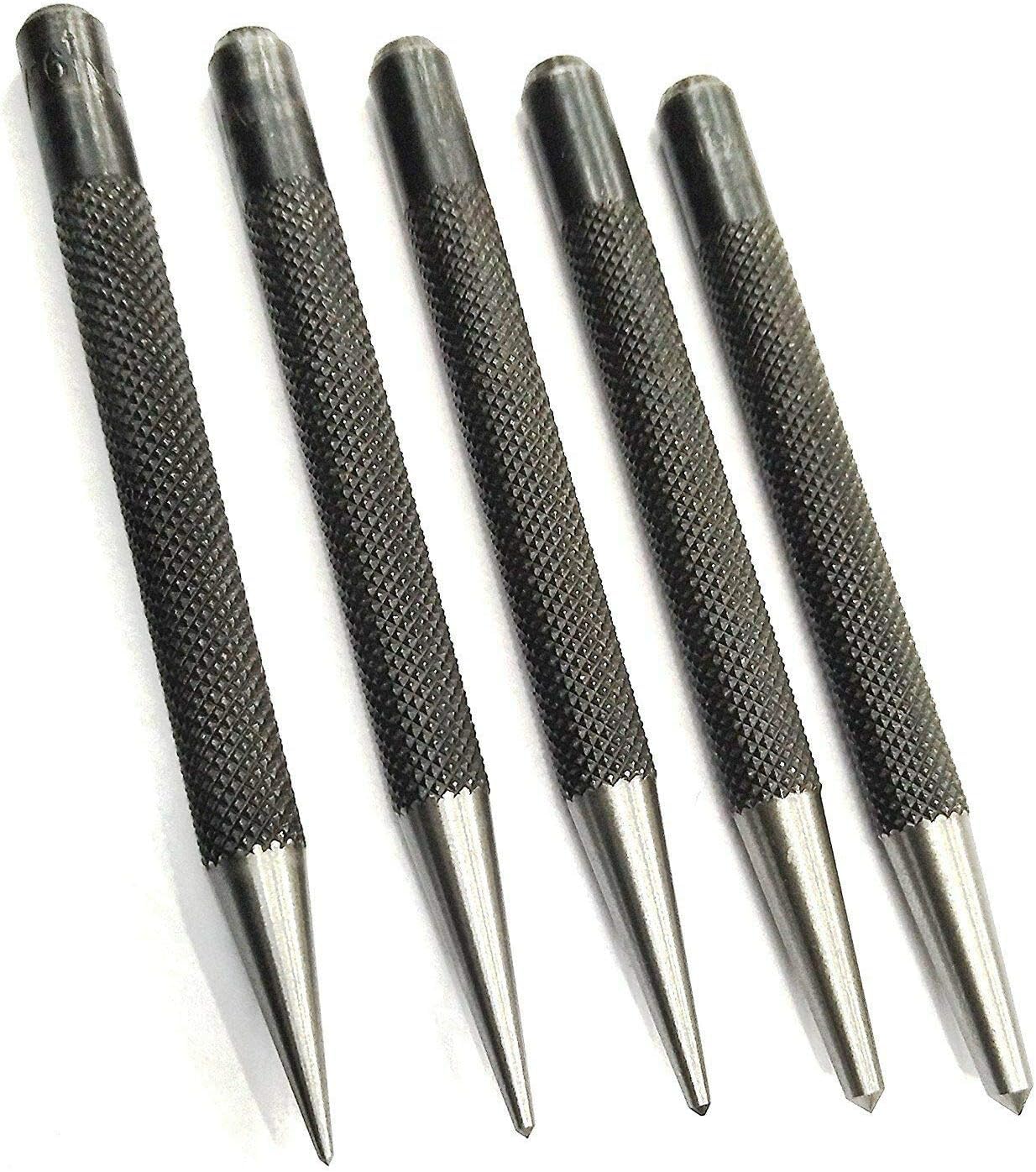 Buyohlic Set of 5 Pcs Center Punch-Imperial Standard Hard Metal-Wood Working Hand Tools ((Round Head))