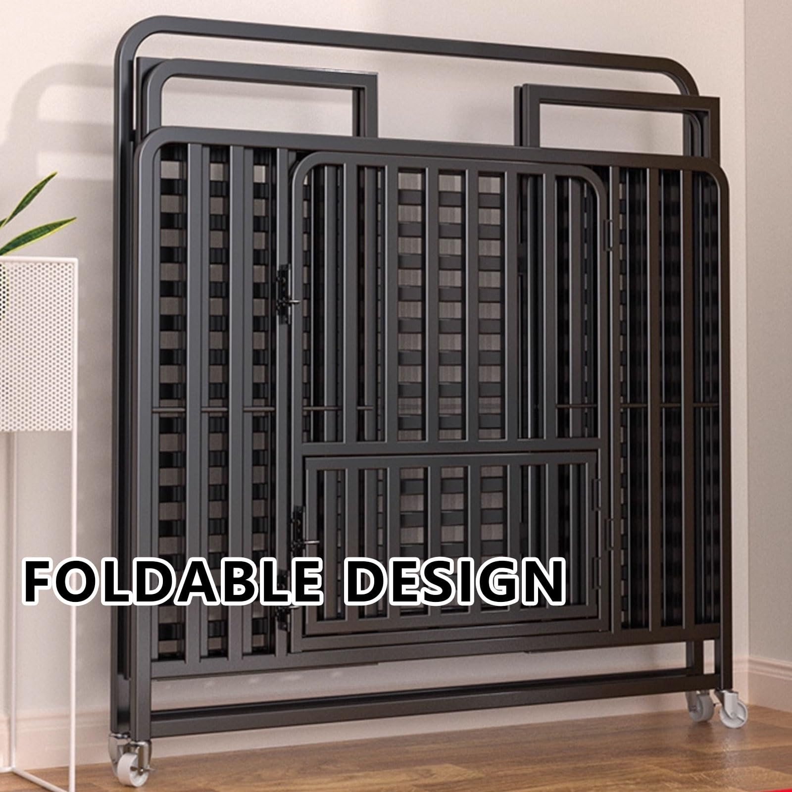 Trasportino Gabbia for Cani Da Interno Con Ruote Bloccabili E Serrature Stabili Realizzata in Metallo Design Pieghevole Cuccia Extra Large Scomparto Superiore(Black,110 * 72 * 91cm)