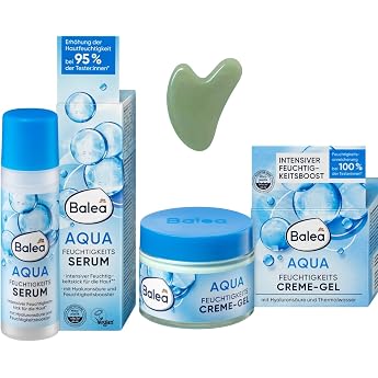 Balea Set of 2 - Face Cream Gel Aqua 50ml + Serum Aqua Moisture 30ml + Bonus Silicone Sponge