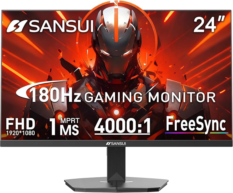 24 Inch 180Hz Gaming Computer Monitor, FHD 1080P for Game Office | 1ms Response Time, 110% sRGB, FreeSync, HDMI DP Ports, VESA Support, HDMI Cable Included