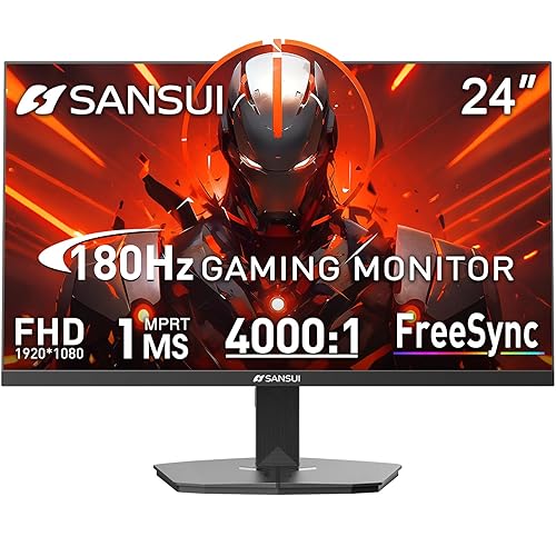 SANSUI Gaming Monitor, 24 Inch 180Hz, FHD 1080P 1ms 110% sRGB Computer Monitor, HDMI DP Ports VESA Support for Game Office (HDMI Cable Included)