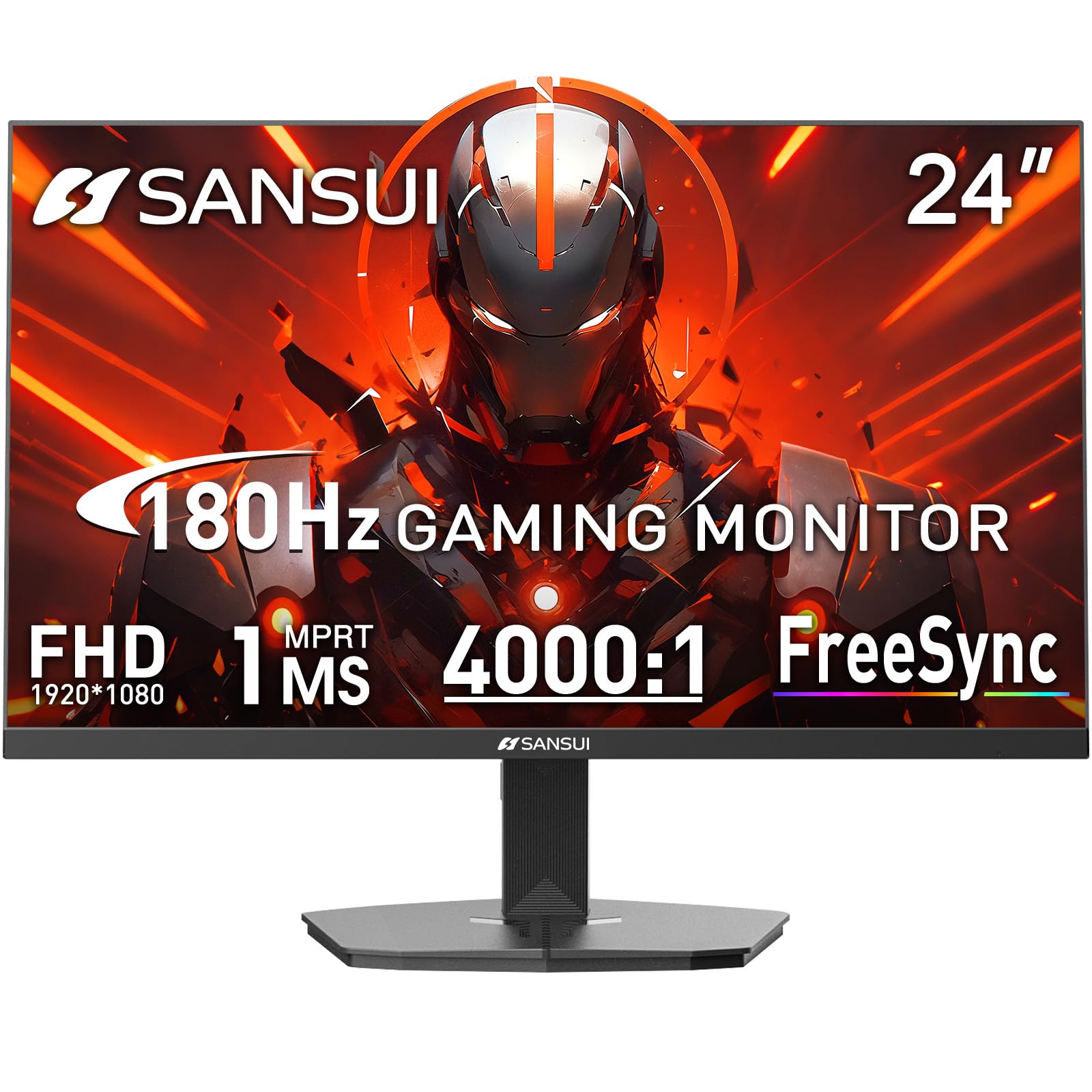 SANSUI Gaming Monitor, 24 Inch 180Hz, FHD 1080P 1ms 110% sRGB Computer Monitor, HDMI DP Ports VESA Support for Game Office (HDMI Cable Included)