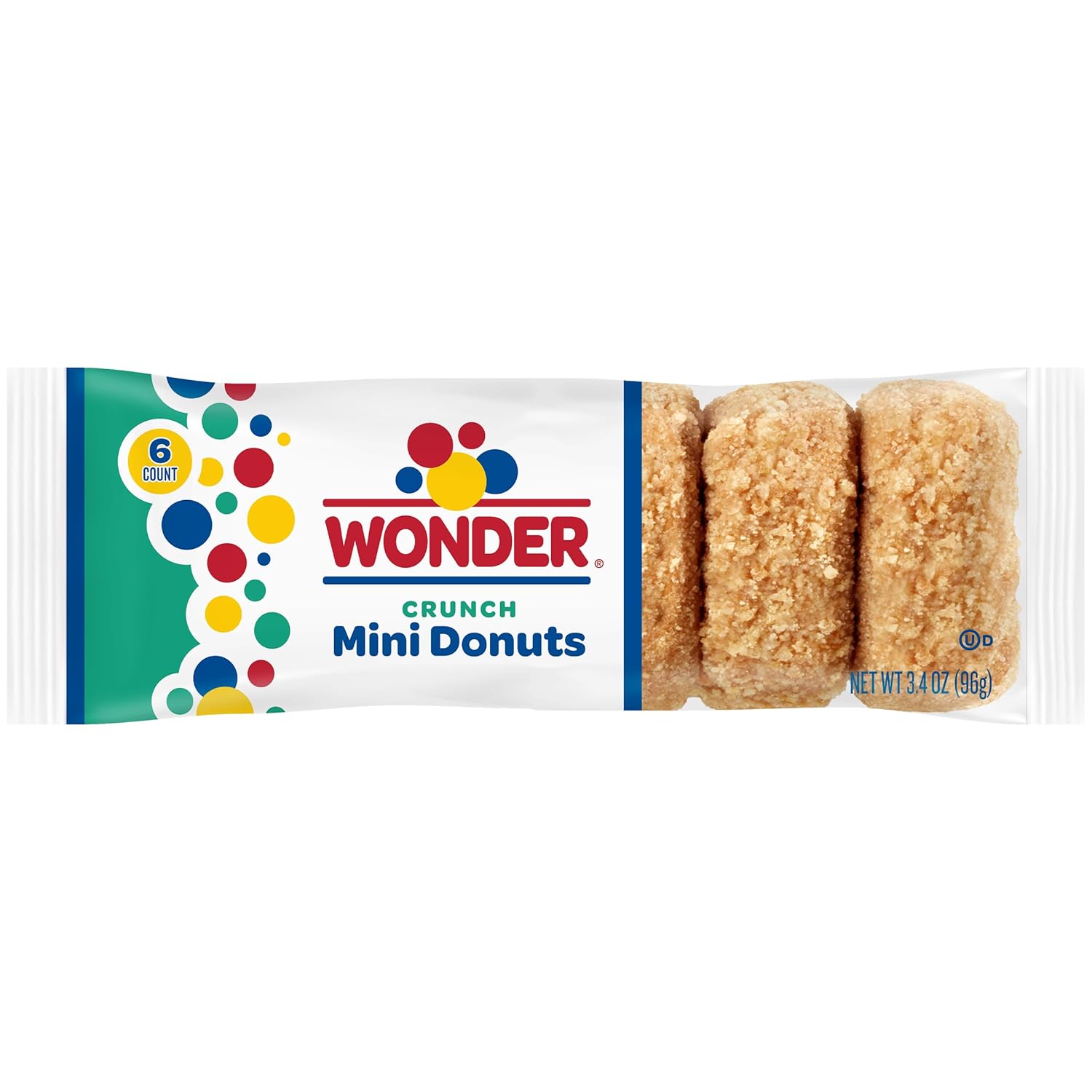 Wonder Crunch Mini Donuts 6-Pack - Portable Soft Cake Donuts with Sweet Crunch Topping, 3.4oz On-the-Go Snack