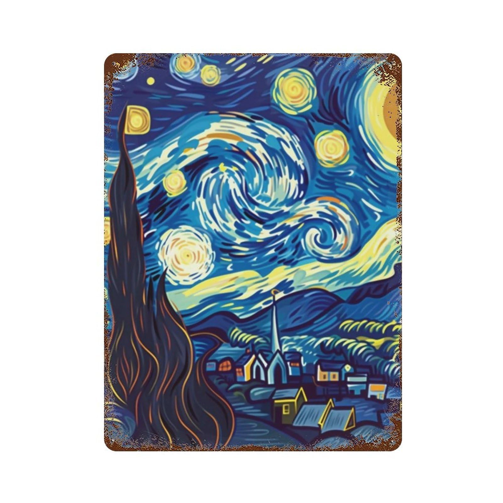 YHGERTKU Modern Starry Night Illustration 01 Wall Art Retro Iron Vintage Metal Tin Sign Poster Modern Decor for Living Rooms Gift 40x30cm