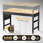CAMMOO 48" Echelle de travail réglable pour travaux lourds, 2000 LBS Capacité de charge Table de travail en bois de caoutchouc avec pegboard, Power Outlets, Banc de travail pour garage, Atelier, Bureau, Maison, Commercial