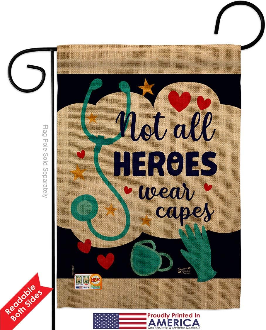 Our Heroes Garden Flag Set Wall Hanger First Responders EMT Paramedic EMS Nurse Emergency Medical Technician Supoort Small Decorative Gift Yard House Banner Double-Sided Made In USA 13 X 18.5