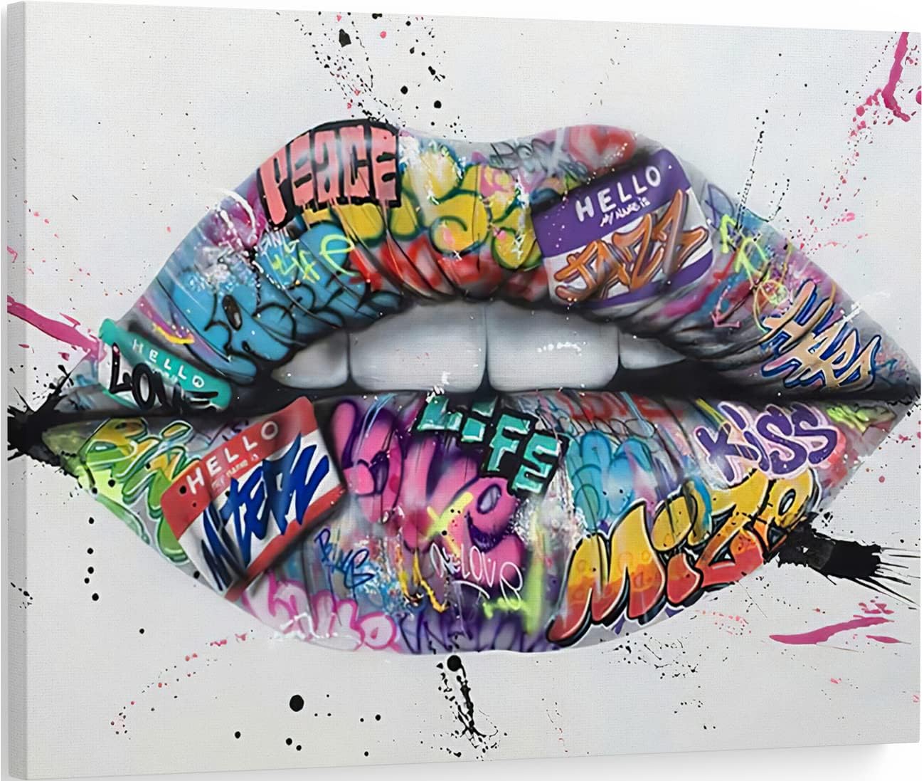 Colorful Graffiti Lips Canvas Wall Art Poster Prints Sexy Lips Art Wall Decor Modern Picture Artwork For Women Bedroom Living Room Bathroom Office Decoration - 16x24 Inch Lips-07 16'' x 24''