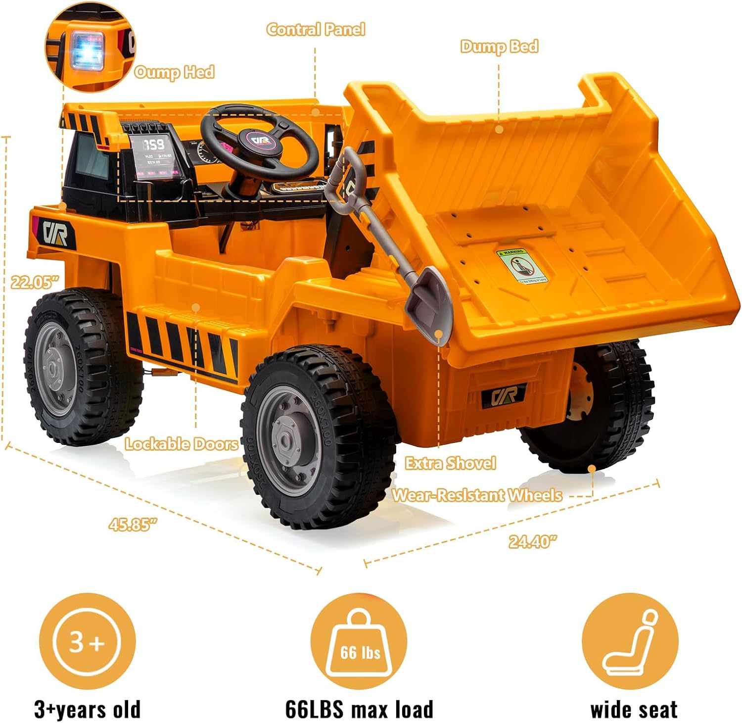 12V Ride on Dump Truck with Remote Control, Electric Toy Car, 4-Wheeler Construction Vehicles with Dumping Bed & Music