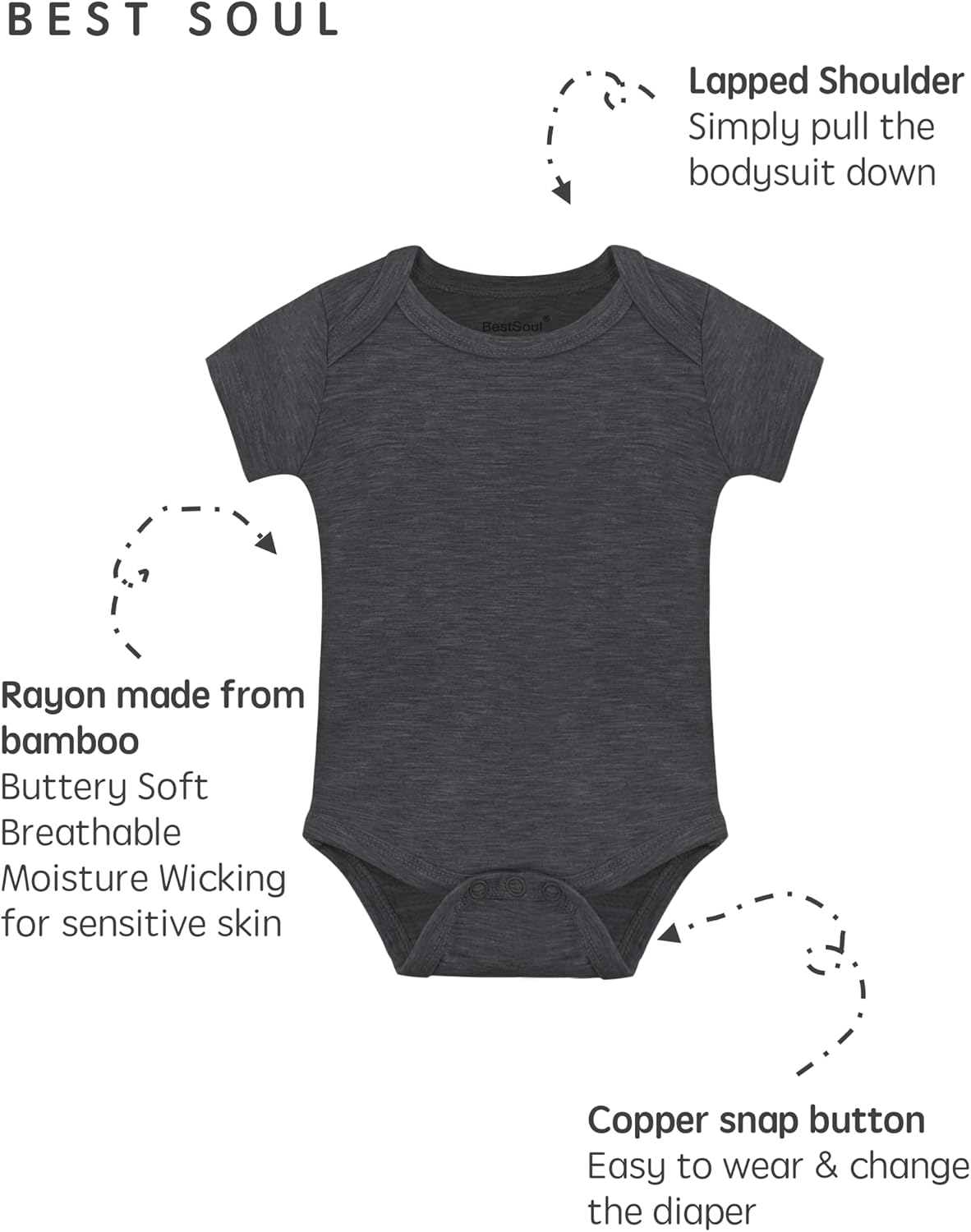 Baby Solid Bodysuit - Super Soft Rayon made from Bamboo - Short Sleeve Long Sleeve Newborn Infant Boy Girl - 5-Pack