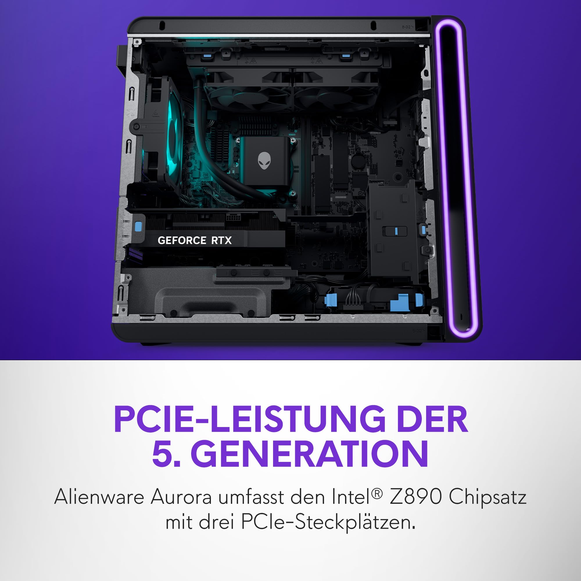 Alienware Aurora Gaming-PC ACT1250 – Intel Core Ultra 7 265KF Series 2, Nvidia GeForce RTX 5070, 32 GB DDR5, 1 TB SSD, Flüssigkühlung, 1000W Netzteil, Windows 11 Home, Seitenscheibe – Schwarz Basalt