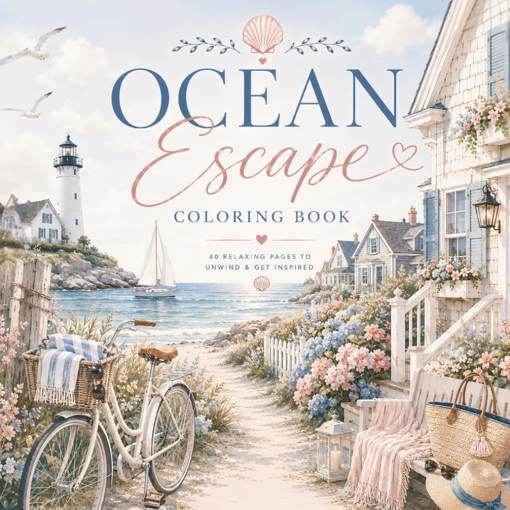 Ocean Escape: 40 Relaxing Coastal Coloring Pages Featuring Seaside Villages, Ocean Wildlife & Cozy Beach Escapes