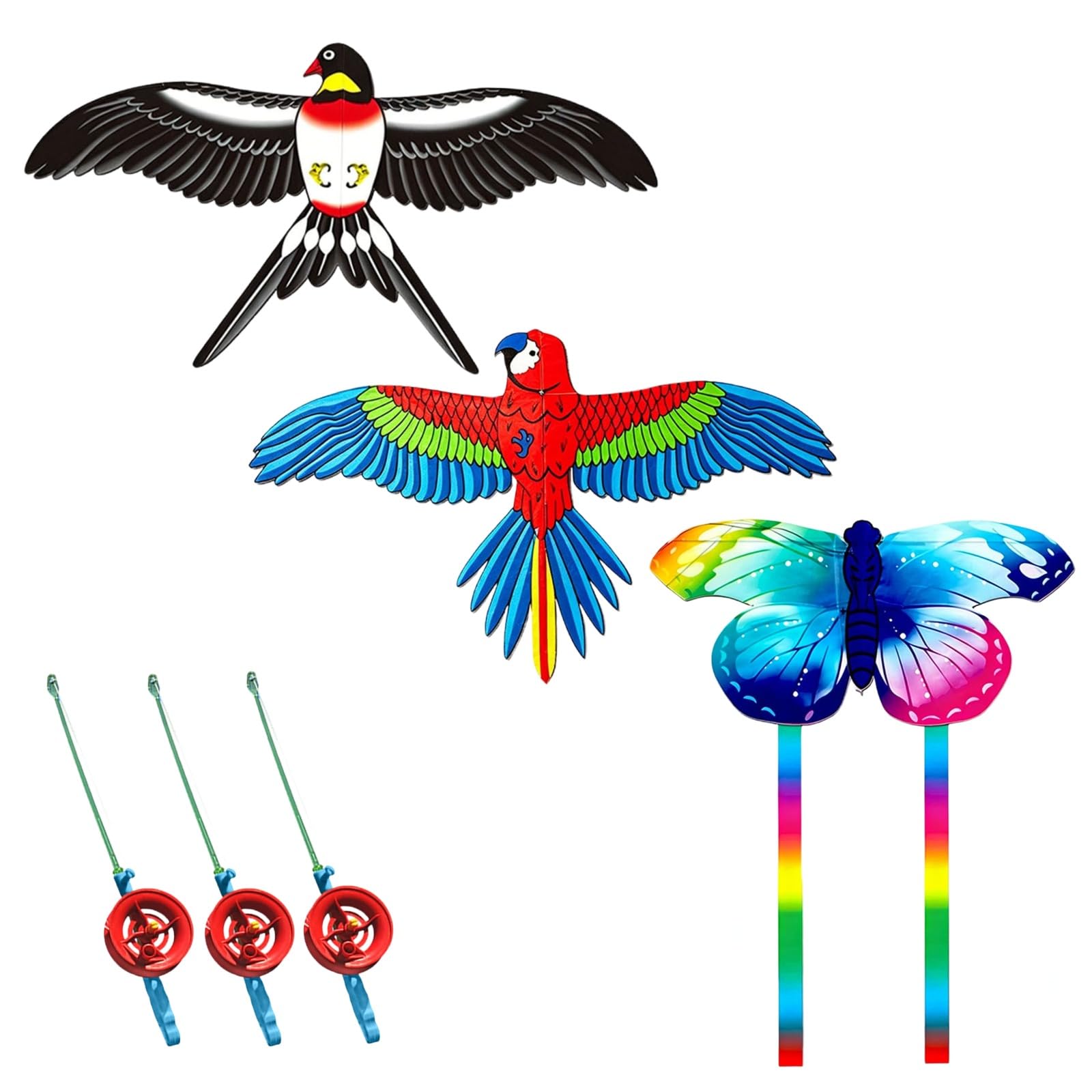 2Packs Kites for Kids, Handheld Fishing Rod Kites, Easy Fly Flapping Wing Toy,Long Tail Outdoor Flying Toy for Kids Adults Beginners Family
