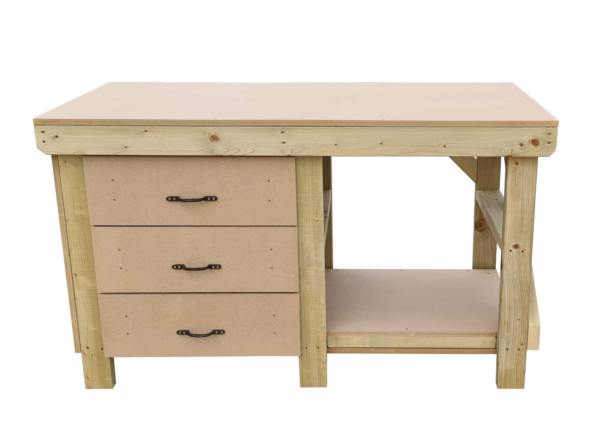 Arbor Garden Solutions Natural Wooden Mdf Workbench 3X Drawer Tool Cabinet With Storage Shelf (5Ft)