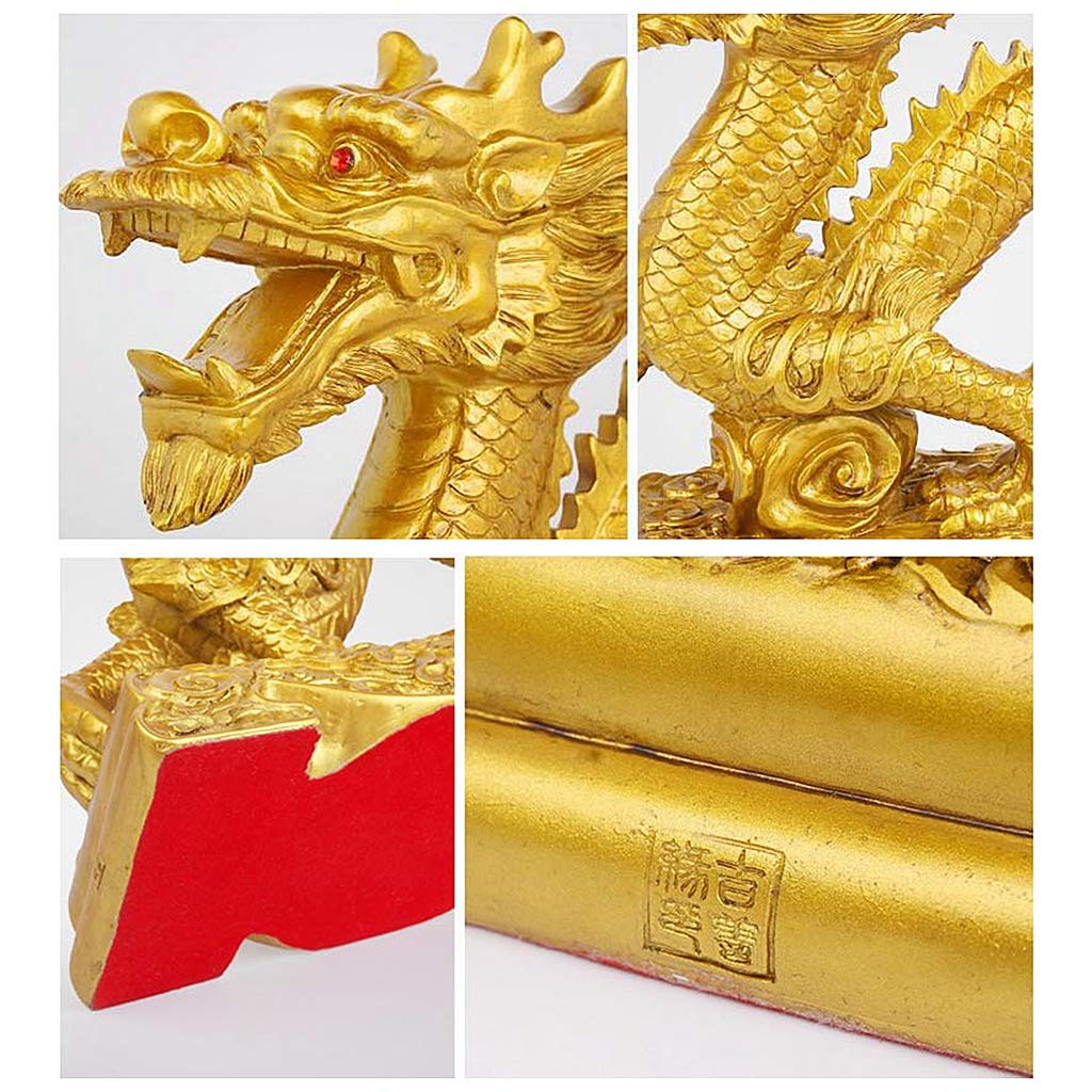 Figura de dragón noble dorada para decoración de mesa para riqueza y suerte, coleccionable, L