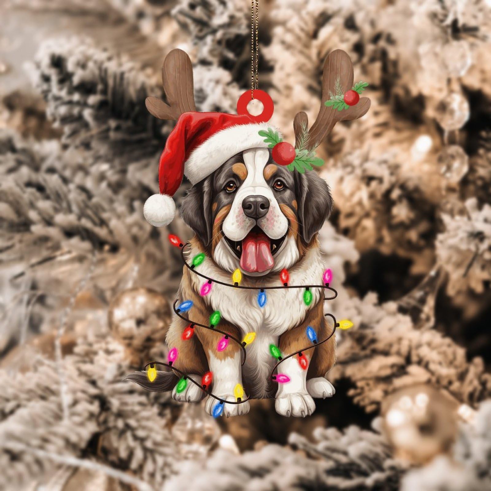 Podbyyou Women's St. Bernard Pet Memorial Christmas Ornaments Acrylic Christmas Ornaments Keepsake St Bernard Dog Lanterns Christmas Antlers Christmas Decor Keepsake 5In Men