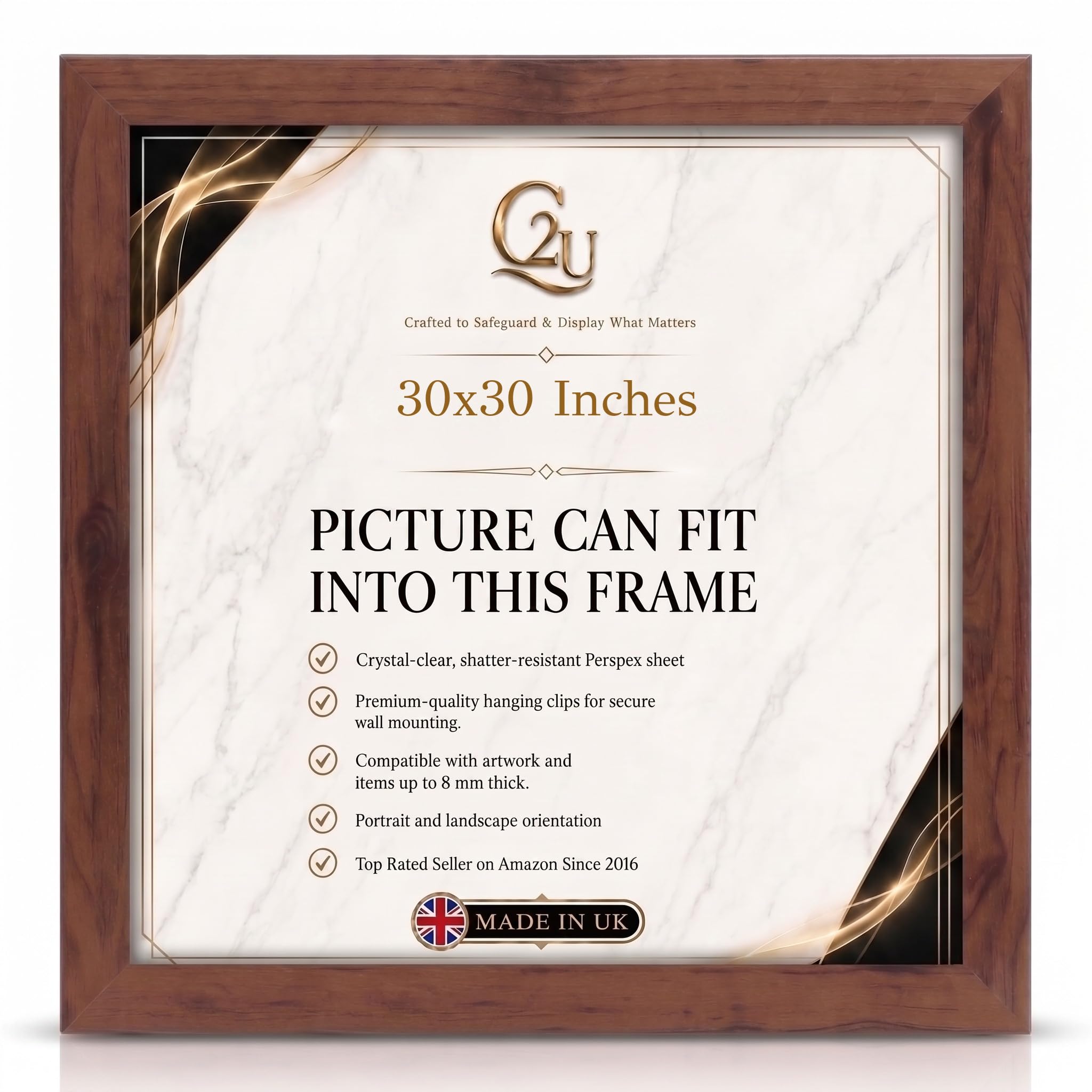 30 x 30 Inch (76.2 x 76.2 cm) Picture Frame | Engineered Wood Photo Poster Frame for Jigsaw Puzzles, Certificates & Artwork| Wall Mount | Portrait or Landscape.