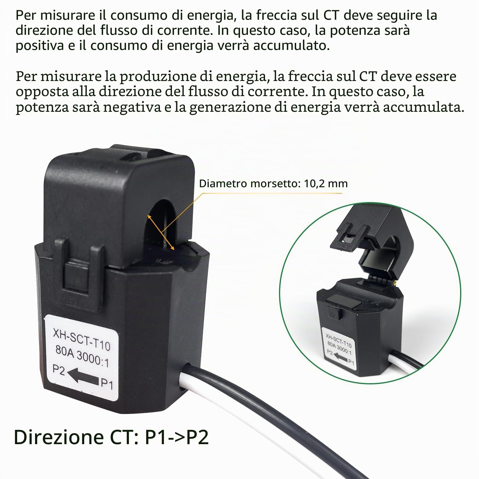 OWON Bi-direktionale Stromverbrauch Monitor 80A 2 Klemme, WiFi Home Energy Monitor, Energiezähler einphasiger Strom kompatibel