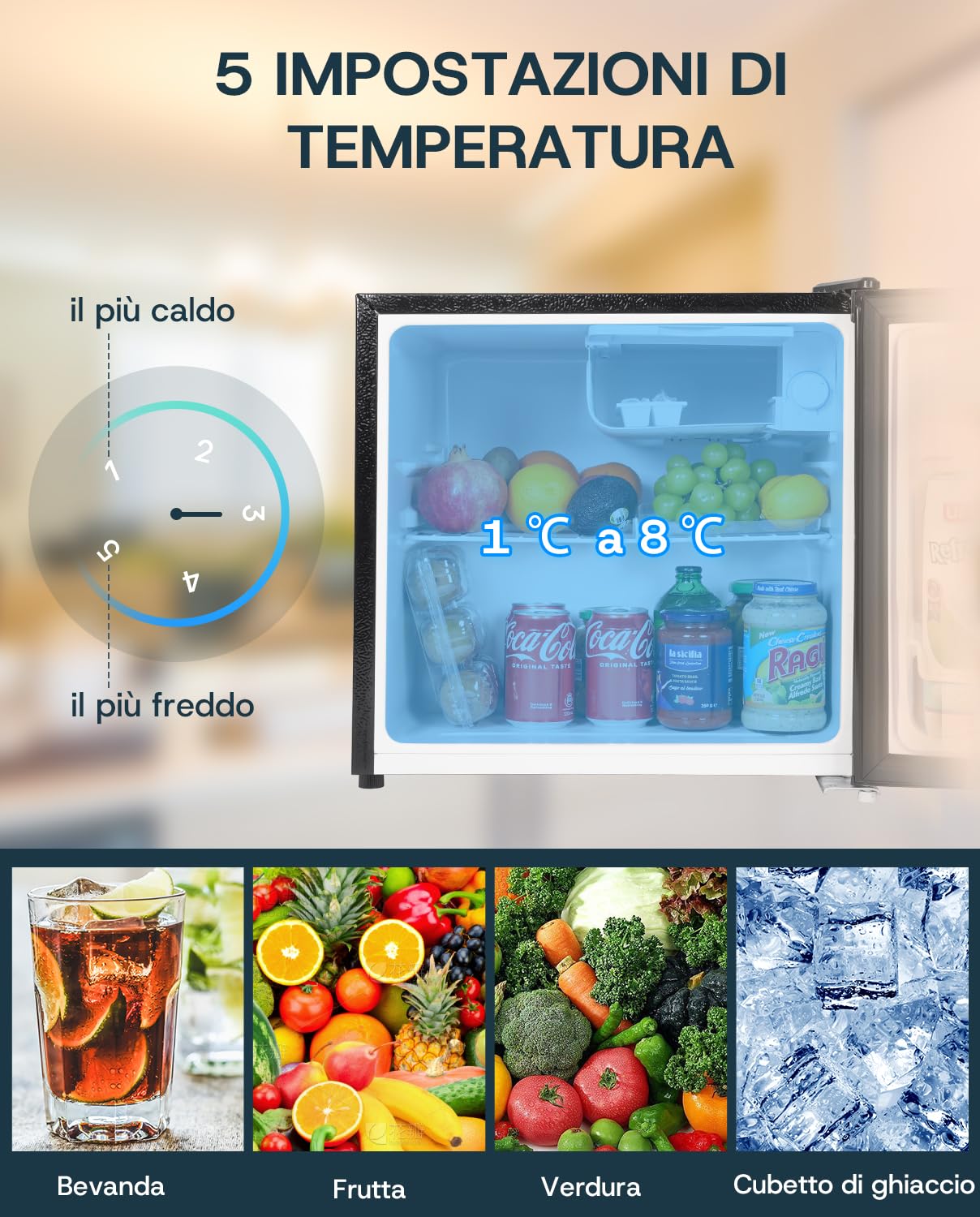 Upstreman Mini Frigo 46L, Frigorifero, Silenzioso, Porta Reversibile, Termostato Regolabile, Risparmio Energetico, Frigorifero Piccolo da Ufficio, Camera, Hotel, Nero Lucido -FR17