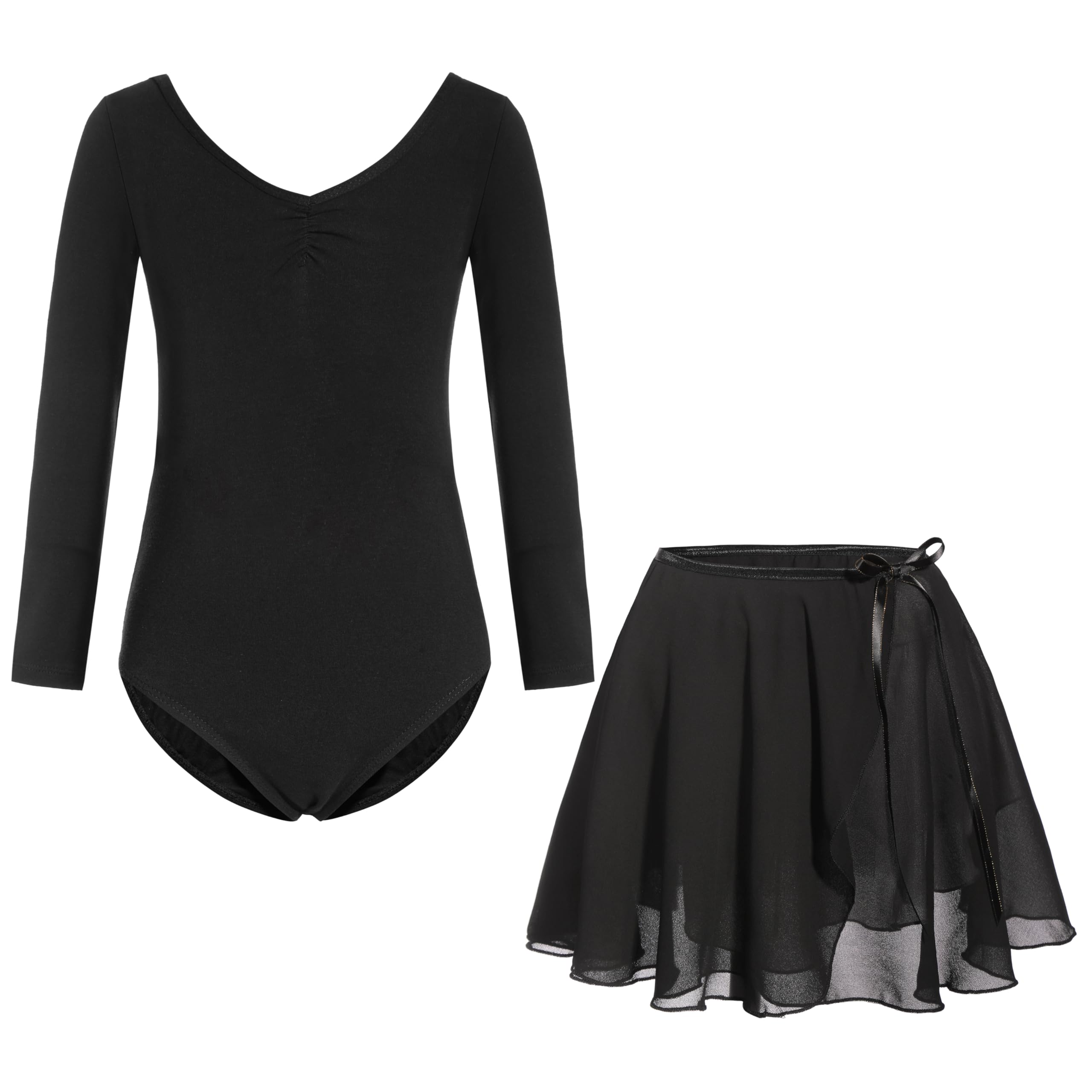Ballettkleid Ballettkleidung Mädchen Langarm Tanzkleid Turnanzug Balletttrikot Tanzbody Baumwolle Ballettrock Kinder