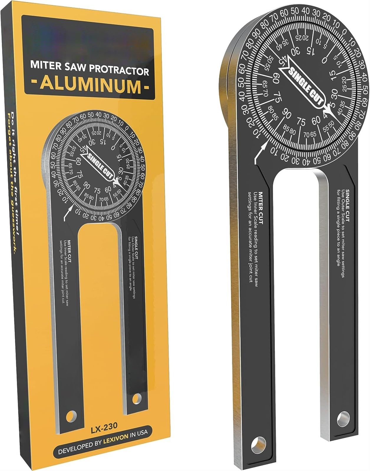 THE WHITE SHOPProtractor, stop square metal, bevel angle ruler, angle finder for school, woodworking, home work, craftsmen, 360° with easy to read, precision laser engraved scales