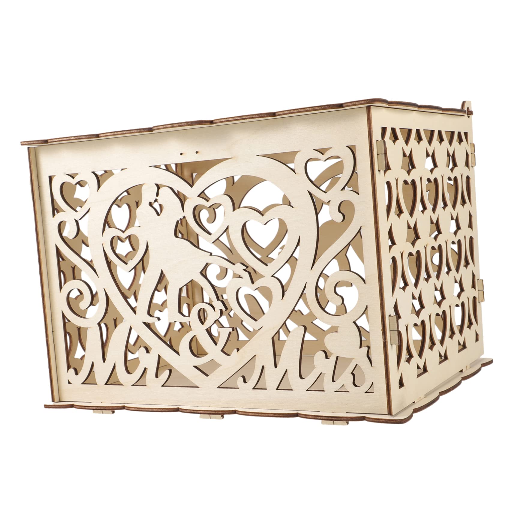 BRIGHTFUFU Rustic Wedding Money Box Hollow Card Case Wooden Sign-in Present Card Box Envelope Holder Wedding Decor 1pc