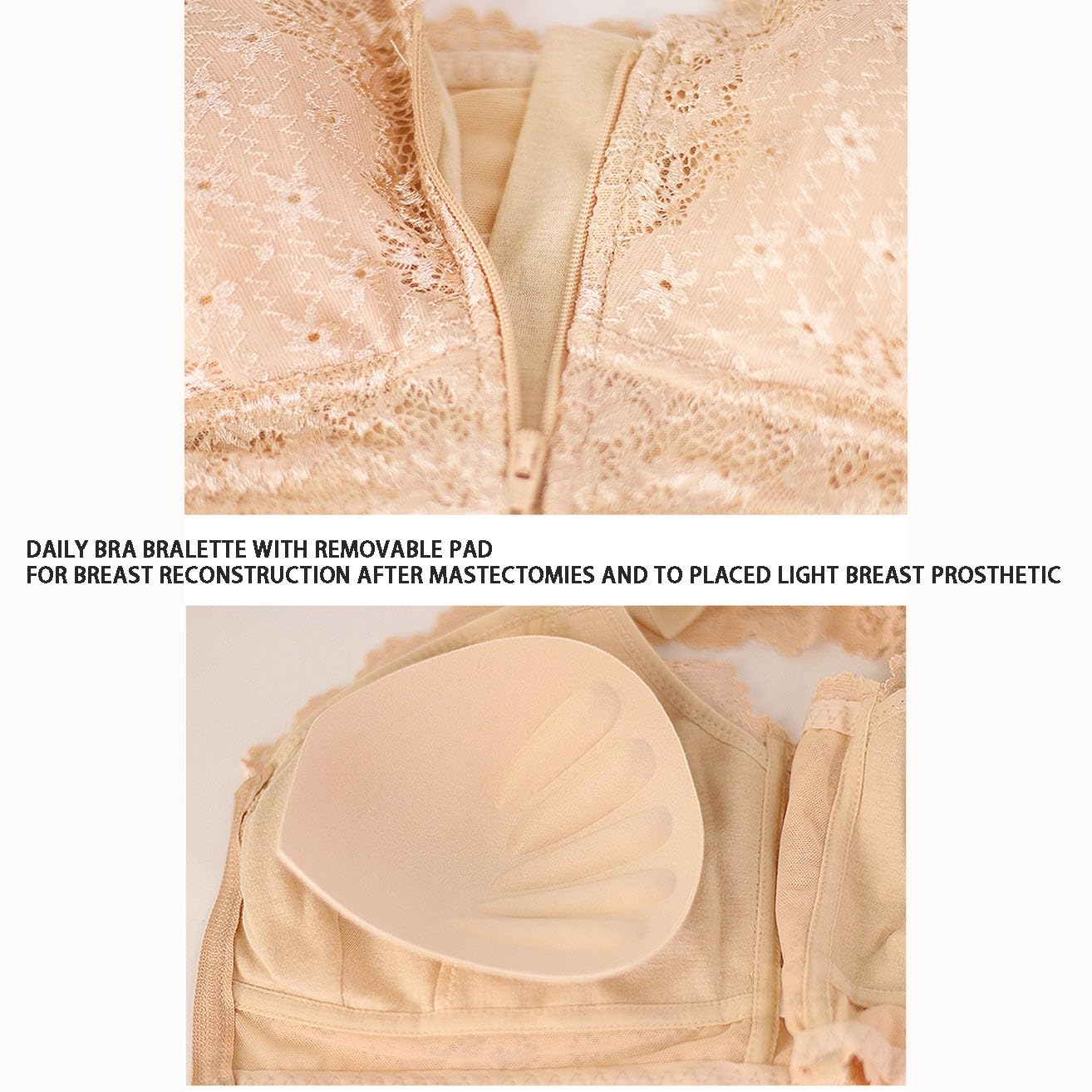 Lot De 2 Soutiens-gorge De Mastectomie À Fermeture Frontale For Femmes Couverture Complète Poches Post-opératoires Haut De Soutien-gorge Quotidien Avec Coussinets Amovibles