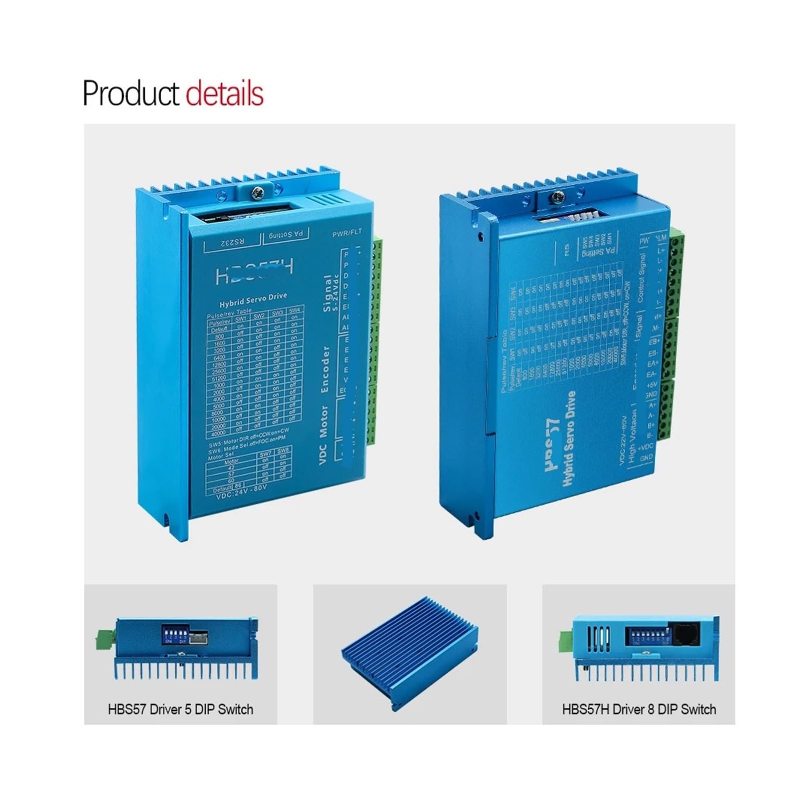 Unidad de motor paso a paso, codificador HBS57/HBS57H AC20-80V o DC24-70V 1000 líneas for control de motor paso a paso Nema23 Nema24(HBS57H)