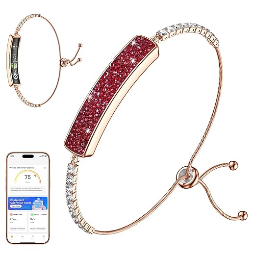 Smart Bracelet for Women, Activity Fitness Trackers Bracelet,Sleep Tracker Smart Band,Red Jewelry Health Bracelets with 24/7 Heart Rate Monitor,HRV,Blood Oxygen,Stress,Women's Health Tracking,Free APP