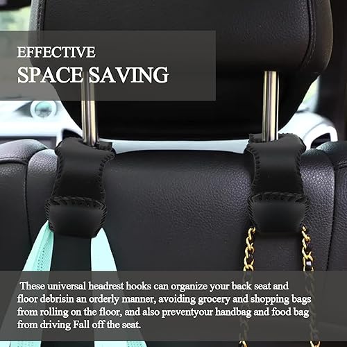 Miniatura 6 de 2 ganchos de cuero para reposacabezas de automóvil, ganchos para asiento de automóvil, accesorios interiores para colgar bolsos, bolsas y abrigos
