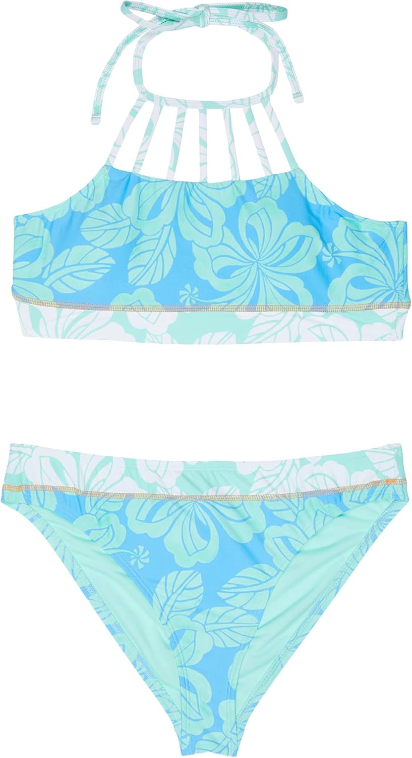 Hobie Girls' Flounce Sleeve Bralette Bikini Top And Side Tie Hipster