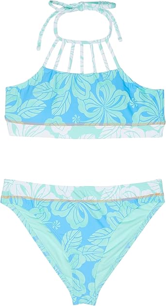 Hobie Girls Hi Neck Crop Bra Bikini Top & Banded Bottom Swimsuit Set